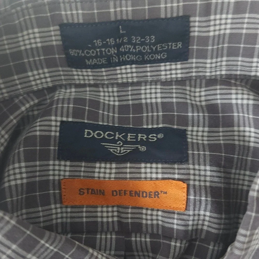 Dockers Men Button Down Plaid Long Sleeve Stain Defender Large Neck 16 16.5